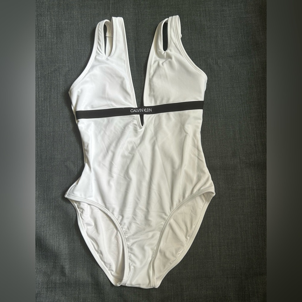 Calvin Klein White Swimsuit with Black Logo Accent
